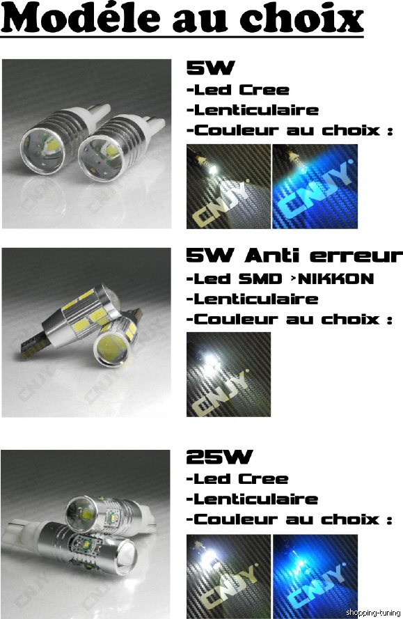 Modéle au choix 5w LED Cree, 5w SMD anti erreur, 25w LED Cree