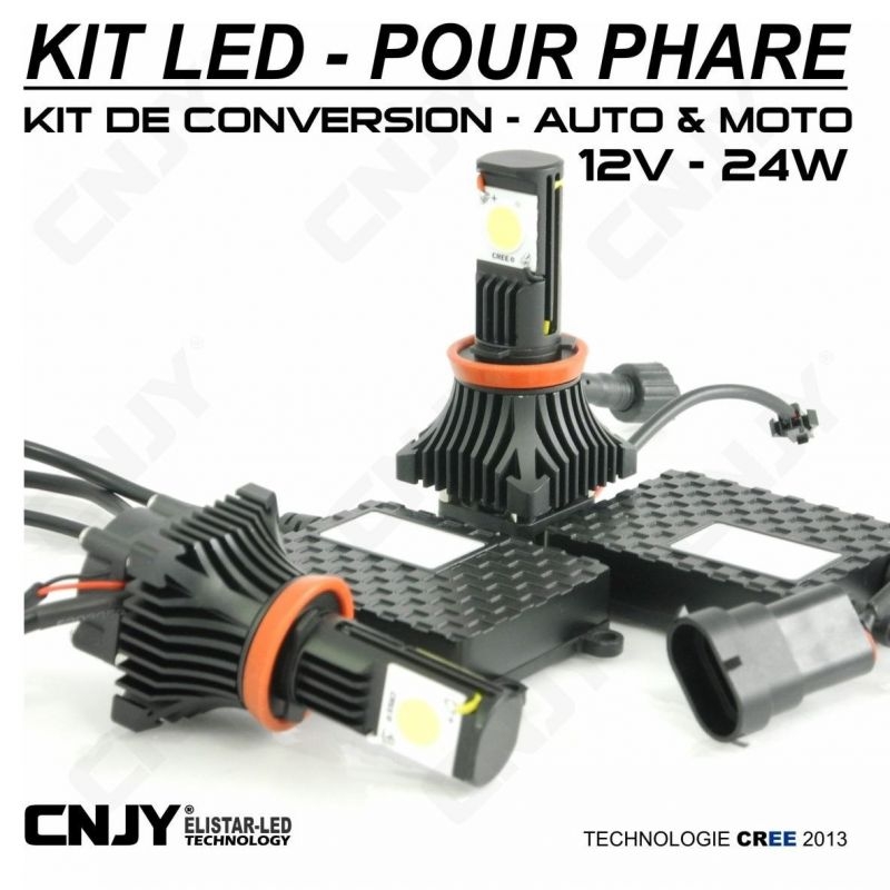 KIT LED CNJY ELISTAR H11-12V BLANC 5500K 2 AMPOULES POUR FEUX CROISEMENT-DE ROUTE-ANTI BROUILLARD 12V