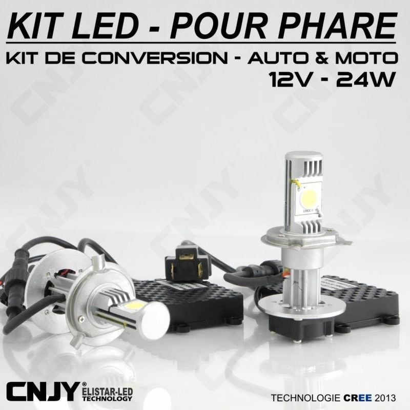 KIT LED CNJY ELISTAR H4-BI HI/LOW 12V BLANC 5500K 2 AMPOULES POUR FEUX CROISEMENT-DE ROUTE-ANTI BROUILLARD 12V