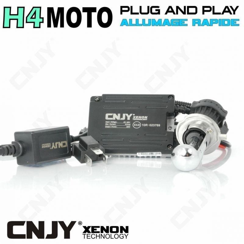 KIT XENON HID H4-MOTO HI/LOW 35W AVEC PRISE PLUG AND PLAY & BALLAST QUICK START 