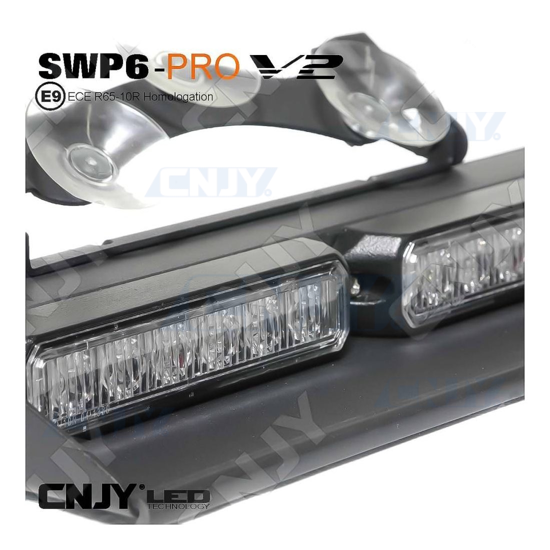 Feu à éclat led orange à ventouse pour signalisation sur pare brise  SWP6-Pro 36W homologué ECE R65 E9 12V 24V