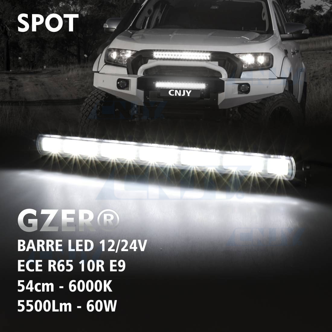 Barre d'éclairage à led longue portée et position GZER®EVO12 HOMOLOGUE E9  10R 10R 60W 12V 24V