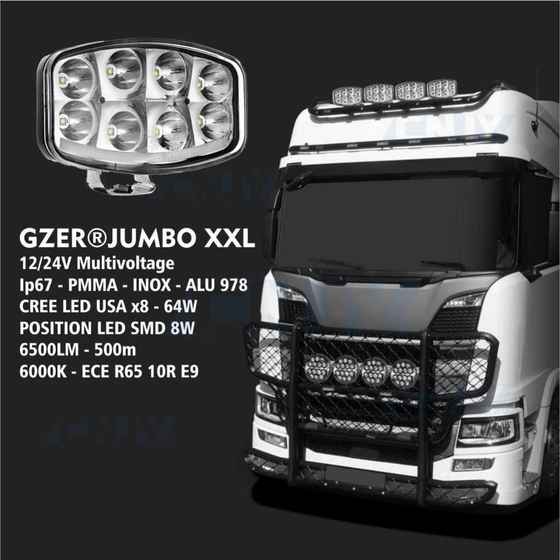 Phare longue portée et position à led GZER®JUMBO XXL 64W 12V 24V. SPOT POUR  AUTO MOTO 4X4 CAMION