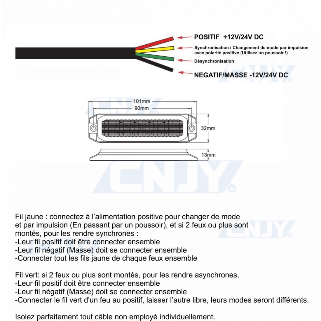 Feu de pénétration signalisation flash 12/24V 12W à 4 LED - orange