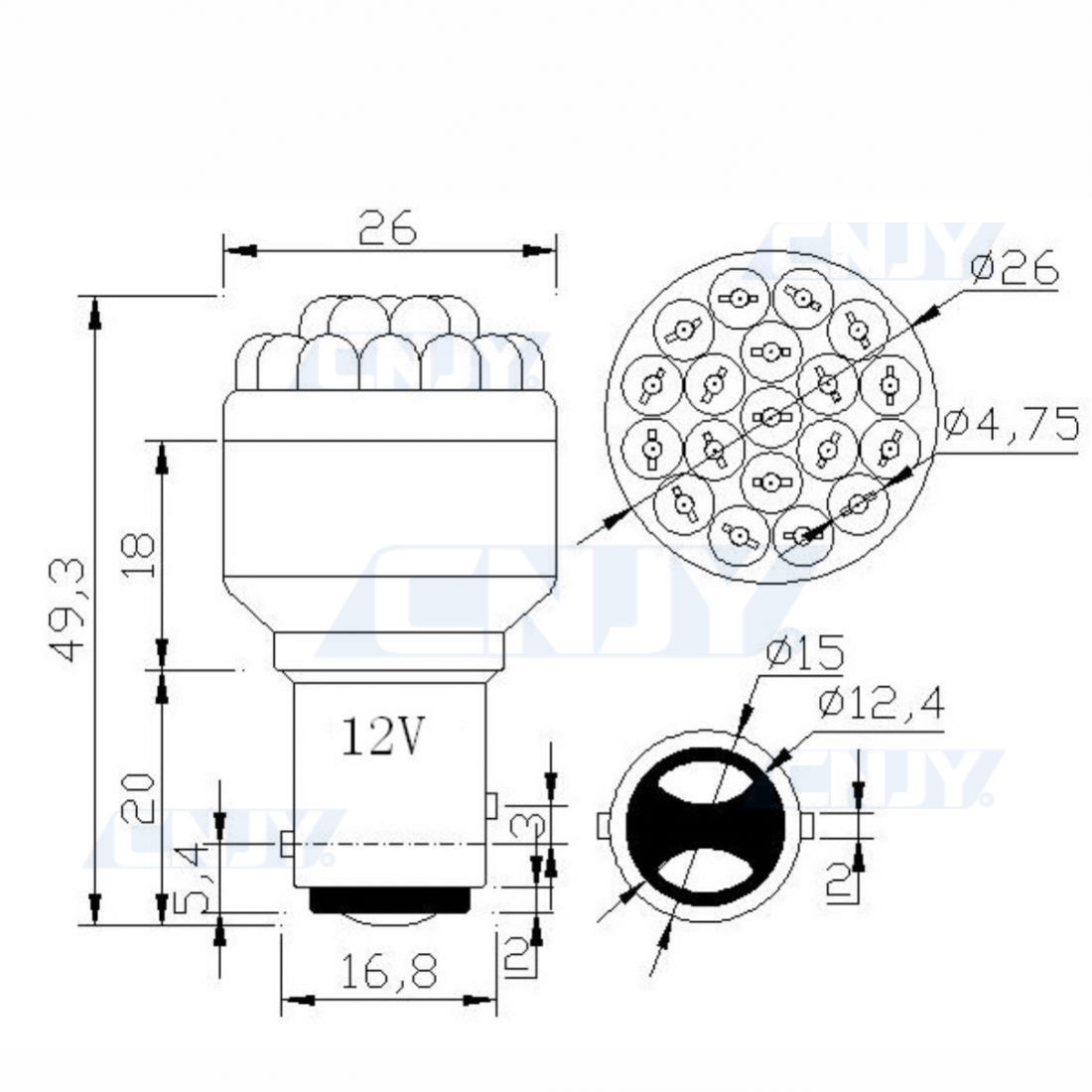 AMPOULE BAY15D 19 LED ROUGE TYPE P21/5W 1157 12V