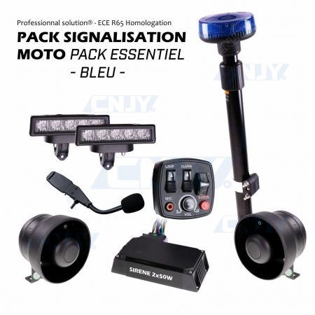 PACK SIGNALISATION PRO FEUX, GYROPHARE & SIRENE SPECIAL MOTO - BLEU