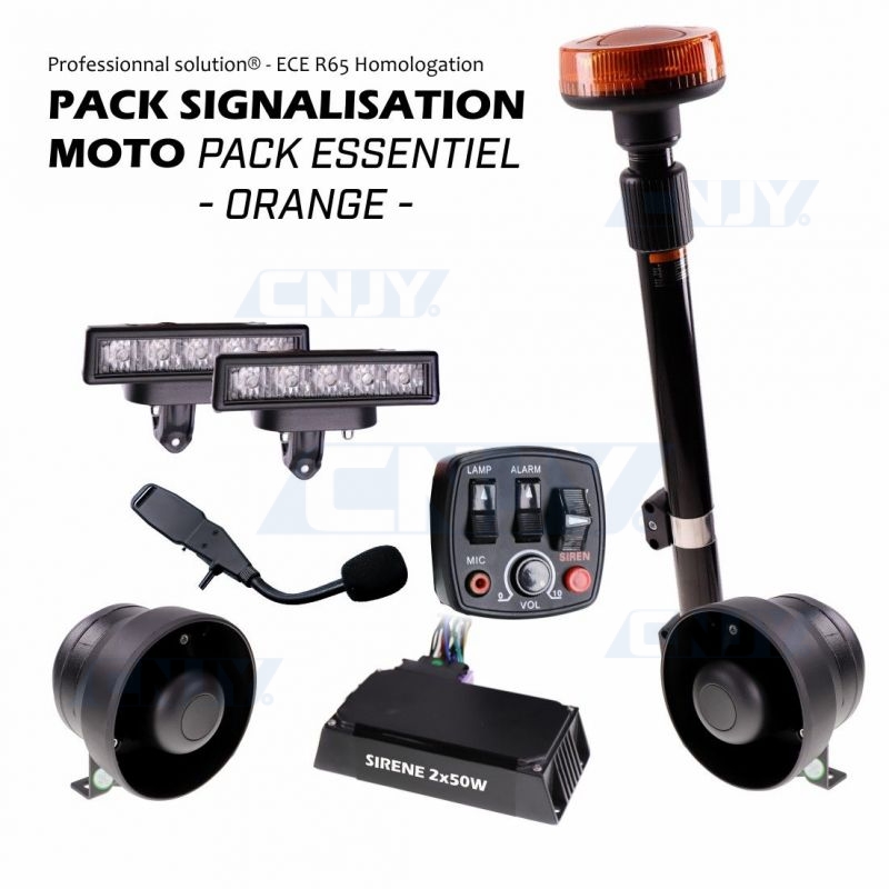 PACK SIGNALISATION PRO FEUX, GYROPHARE & SIRENE SPECIAL MOTO - ORANGE