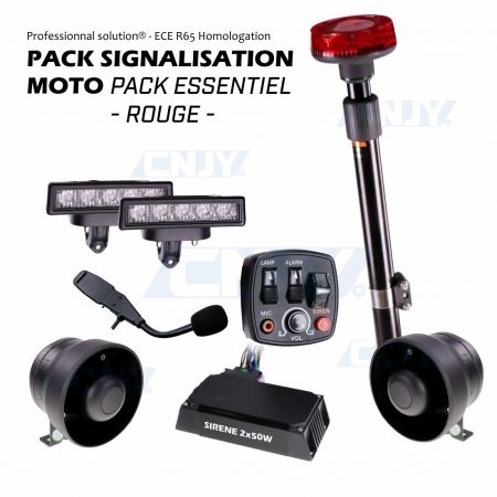 PACK SIGNALISATION PRO FEUX, GYROPHARE & SIRENE SPECIAL MOTO - ROUGE