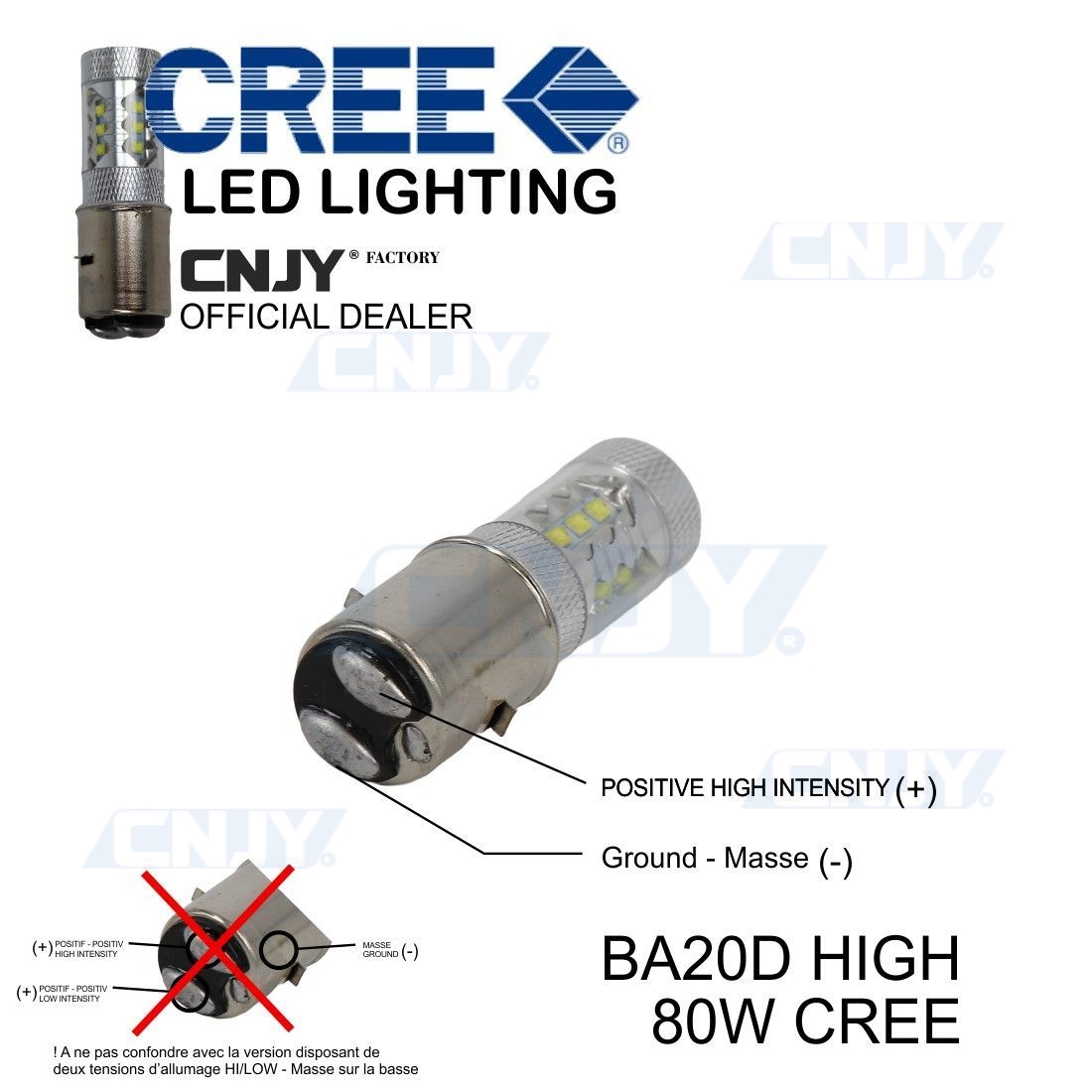 AMPOULE LED MOTO BA20D CREE 80W HIGH - Haut de gamme