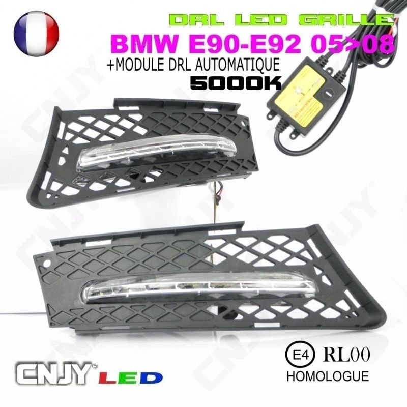 KIT DE 2 GRILLE DE CALANDRE CNJY FEUX DE JOUR LED DIURNE DRL BMW E90 E92 02-2008