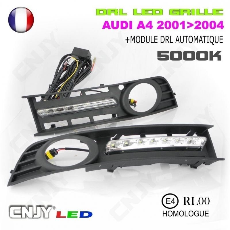 KIT DE 2 GRILLE ANTI BROUILLARD CNJY FEUX DE JOUR LED DIURNE DRL AUDI A4 8E2 B6 