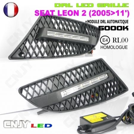 KIT 2 GRILLE DE CALANDRE ANTI BROUILLARD FEUX DE JOUR LED DIURNE DRL SEAT LEON 2