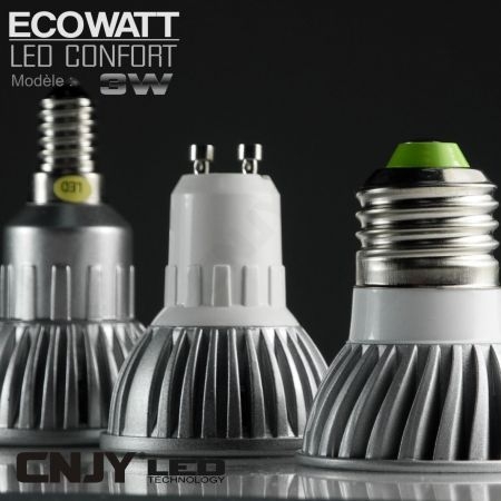 1 AMPOULE ECOWATT LED CONFORT 3W GU10-MR16-E27 12VDC ou 220VAC PUISSANTE ET COMPACT MAISON BATEAU CAMPING-CAR