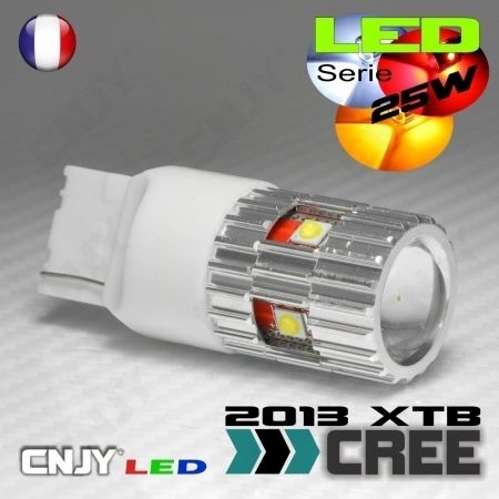 1 AMPOULE LED 25W T20 7440 TYPE W21W 5 CREE LED + LENTILLE 