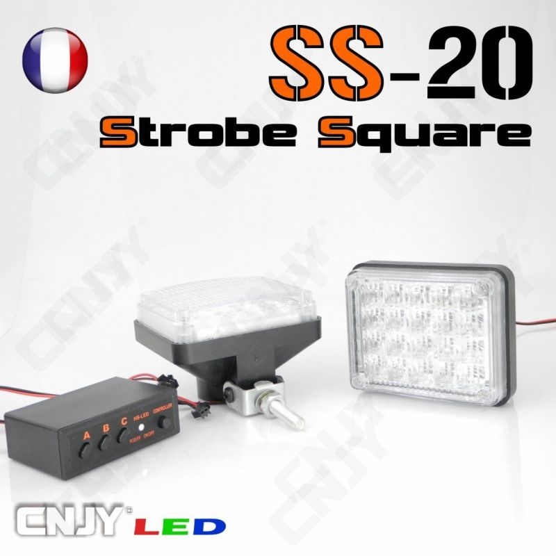 Kit de feux led à éclat stroboscopique, bloc carré orange/blanc SS20 12V