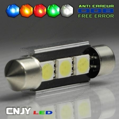 1 AMPOULE ANTI ERREUR TYPE NAVETTE C5W 12V A 3 LED SMD 39MM