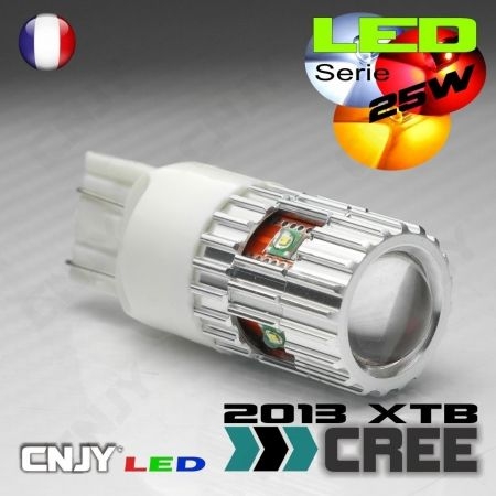 1 AMPOULE LED 25W 12V T20 7443 TYPE W21/5W 5 CREE LED + LENTILLE