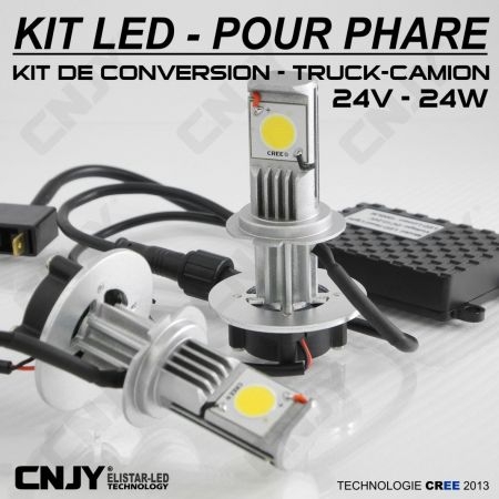 KIT LED CNJY ELISTAR H7-PX26D 24V BLANC 5500K 2 AMPOULES POUR FEUX CROISEMENT-DE ROUTE-ANTI BROUILLARD CAMION