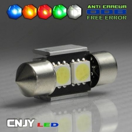 1 AMPOULE TYPE NAVETTE ANTI ERREUR C5W 12V A 2 LED SMD 31MM