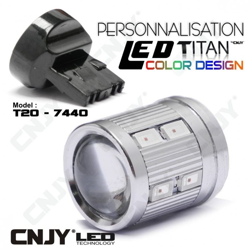 1 AMPOULE TITAN PERSONNALISATION T20-7440-W21W BASE COURTE 12 LED 5630 + 2 CREE LED 10W DANS LA LENTILLE 