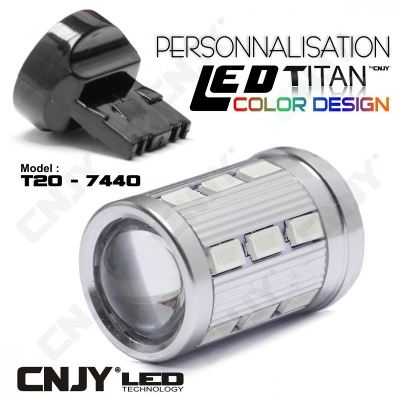 1 AMPOULE TITAN PERSONNALISATION T20-7440-W21W BASE 18 LED 5630 + 2 CREE LED 10W DANS LA LENTILLE 