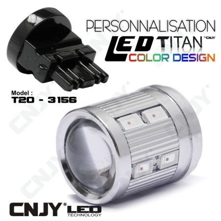 1 AMPOULE TITAN PERSONNALISATION T25-3156-W27W BASE COURTE 12 LED 5630 + 2 CREE LED 10W DANS LA LENTILLE 