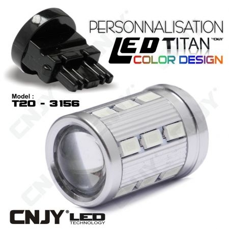 1 AMPOULE TITAN PERSONNALISATION T25-3156-W27W BASE 18 LED 5630 + 2 CREE LED 10W DANS LA LENTILLE 