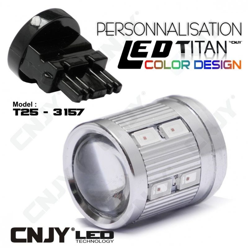 1 AMPOULE TITAN PERSONNALISATION T25-3157-W27/7W BASE COURTE 12 LED 5630 + 2 CREE LED 10W DANS LA LENTILLE 