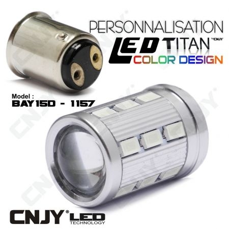 1 AMPOULE TITAN PERSONNALISATION S25 BAY15D P21/5W 1157 BASE 18LED 5630+ LENTILLE CREE LED 10W