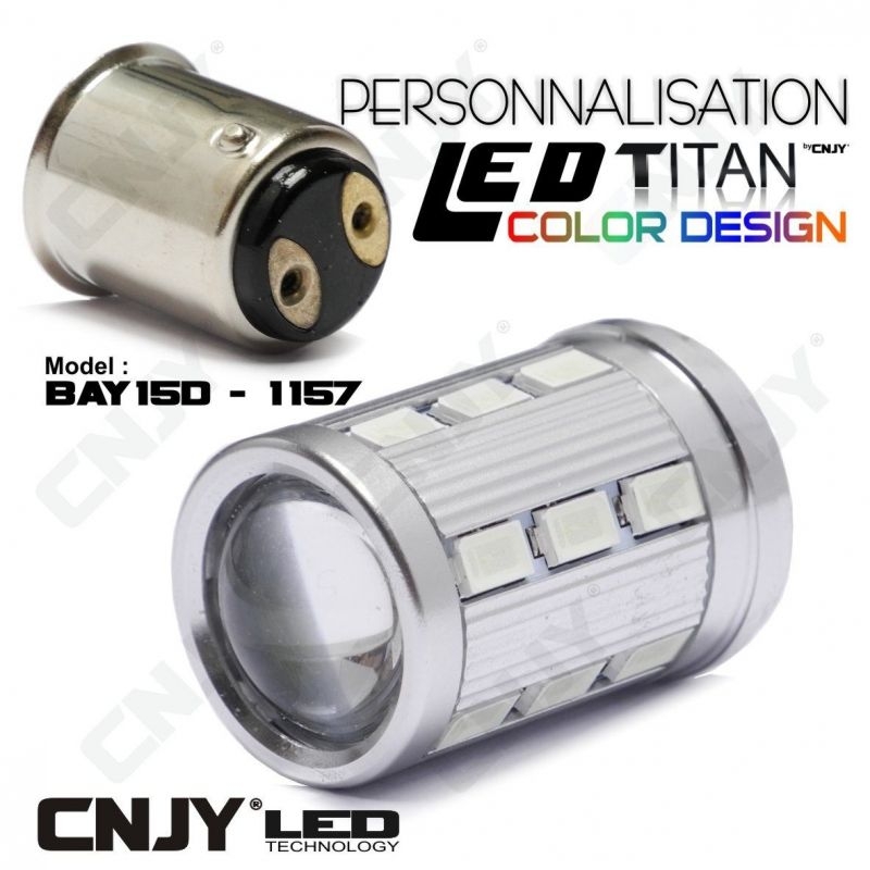 1 AMPOULE TITAN PERSONNALISATION S25 BAY15D P21/5W 1157 BASE 18LED 5630+ LENTILLE CREE LED 10W