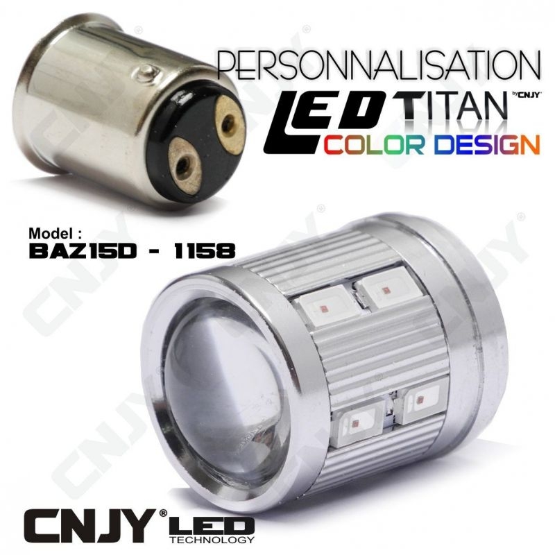 1 AMPOULE TITAN PERSONNALISATION S25 BAZ15D P21/4W 1158 BASE 12LED 5630+ LENTILLE CREE LED 10W