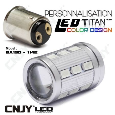 1 AMPOULE TITAN PERSONNALISATION S25 BA15D 21W 1142 BASE 18LED 5630+ LENTILLE CREE LED 10W