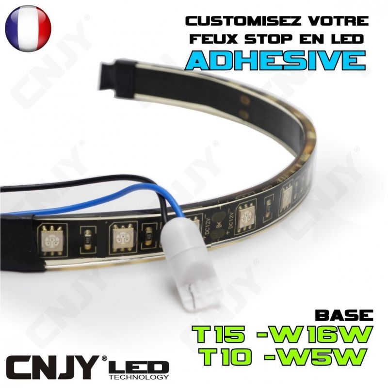 1 KIT LED T15 W16W AVEC CONNECTEUR ET STRIP LED IP68-FLEX'O 60 LED /M DE 20CM (SECABLE) ADHESIVE 