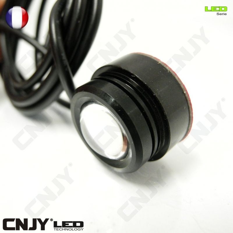 1 FEUX EAGLE LED 5W CYLINDRIQUE LENTICULAIRE IDEAL EN FEUX DE JOUR DIURNE AUTO-MOTO UNIVERSEL . VERSION ADHESIVE BLACK -12/24V