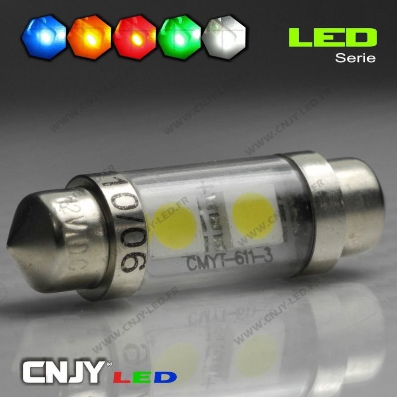 1 AMPOULE TYPE NAVETTE C5W 12V A 4 LED RONDE 36MM