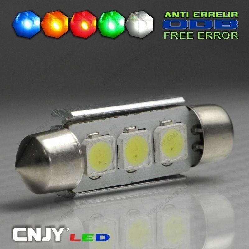 1 AMPOULE TYPE NAVETTE ANTI ERREUR C5W 12V A 3 LED SMD 36MM