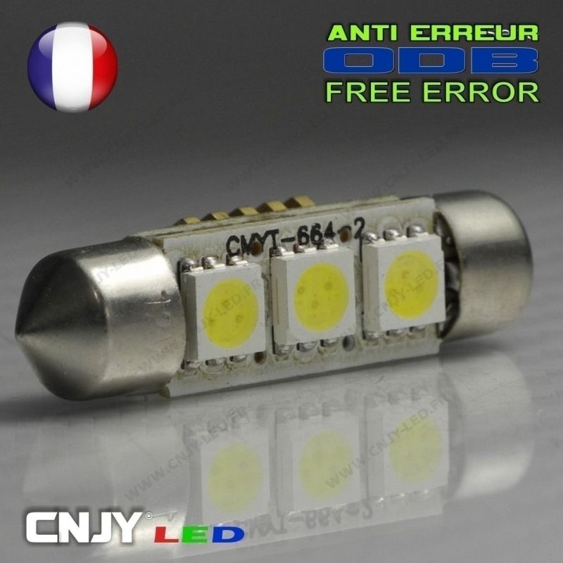 1 AMPOULE TYPE NAVETTE ANTI ERREUR C5W 12V A 3 LED CROSS 36MM à 3,83 € chez