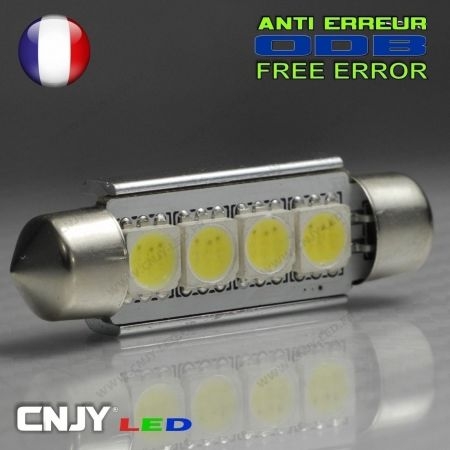 1 AMPOULE TYPE NAVETTE ANTI ERREUR C5W 12V A 4 LED NIKKON 42MM