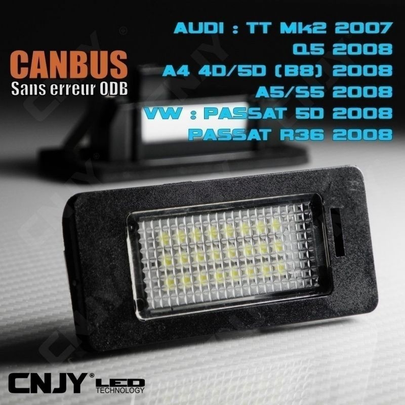 KIT ECLAIRAGE DE PLAQUE A 24 LED SMD (2 FEUX ) POUR AUDI TT MK2 2007 - CANBUS ANTI ERREUR ODB.