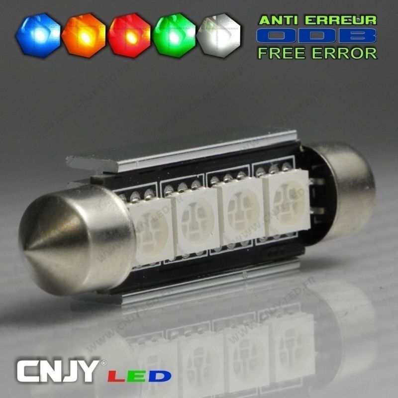 1 AMPOULE TYPE NAVETTE ANTI ERREUR C5W 12V A 4 LED SMD 42MM