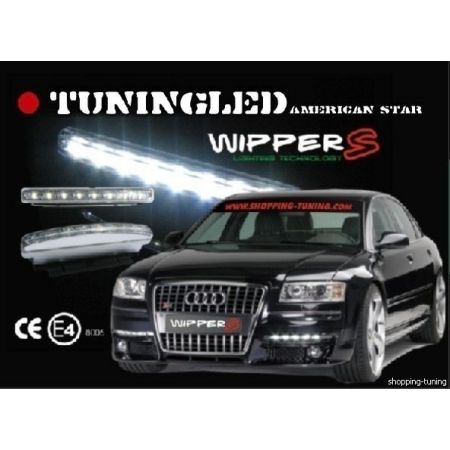 KIT DE 2 FEUX DE JOUR AUTO CNJY WIPPER'S AMPOULE LED DIURNE HP-12V BLANC MONTAGE UNIVERSEL EN CALANDRE STYLE AUDI A3 A4-A5 A6