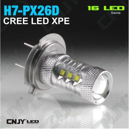 1 AMPOULE 16 LED H7 PX26D TYPE 80W CREE XPE LENTICULAIRE 12V POUR FEUX DE JOUR & PHARE ANTI BROUILLARD