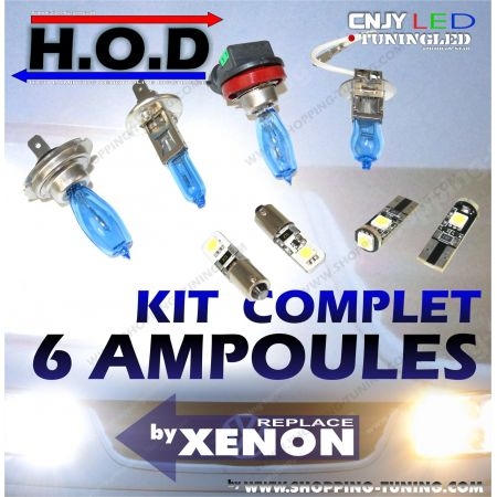 KIT 6 AMPOULES HOD - FEUX DE CROISEMENT / ROUTE / VEILLEUSE LED POUR BMW E30 SERIE 3 (SANS XENON)