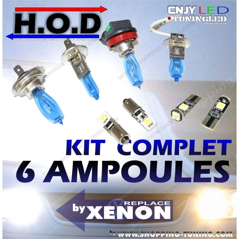 KIT 6 AMPOULES HOD - FEUX DE CROISEMENT / ROUTE / VEILLEUSE LED POUR BMW E30 SERIE 3 (SANS XENON)