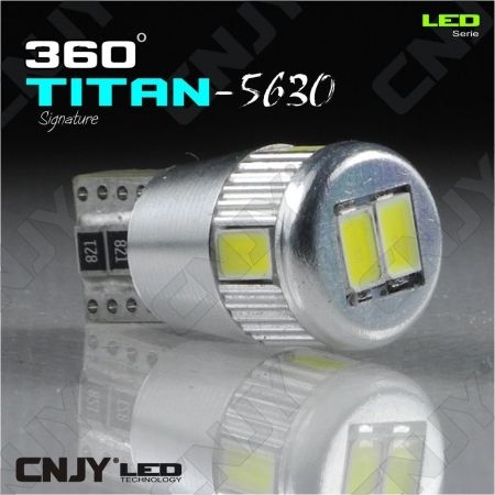 1 AMPOULE LED AUTO MOTO T10 W5W TITAN W2.1x9.5D 12V DC BIPOLAIRE 5630 BLANC 6000K - CANBUS ANTI ERREUR