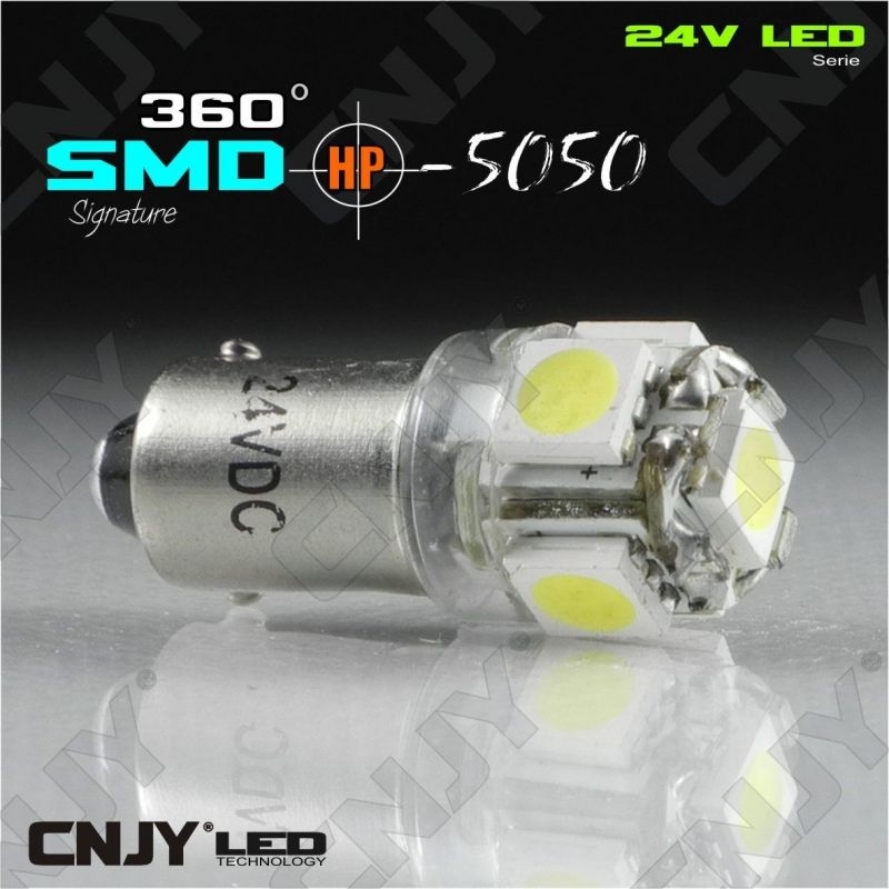 1 AMPOULE LED CAMION BA9S T4W 24V DC POLARISEE 5 LED SMD BLANC 6000K 