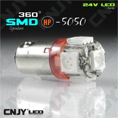 1 AMPOULE LED CAMION BA9S T4W 24V DC POLARISEE 5 LED SMD ROUGE