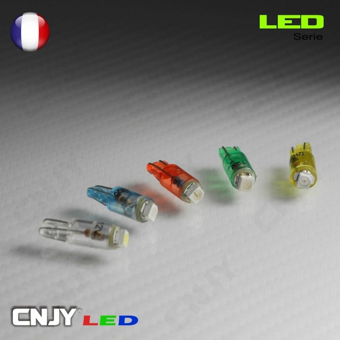 Ampoule led T10 W5W 5 SMD Canbus anti erreur ODB 12V Blanc, rouge, orange,  vert, bleu.