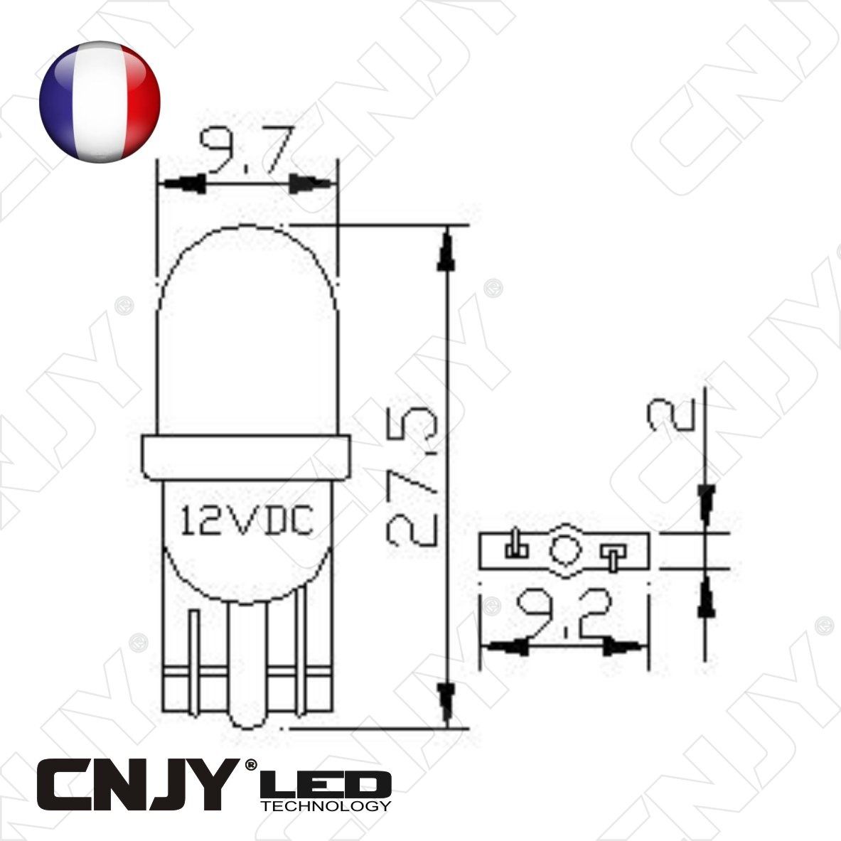 ampoule,1,led,blanc,convexe,t10,w5w,24v,dc,culot,w2.1x9.5d,pour,veilleuse,feux,de,plaque,gabarit,camion