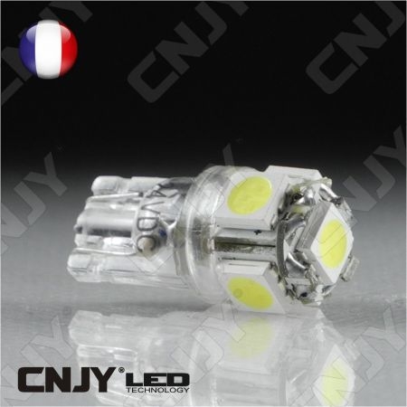 AMPOULE 5 LED SMD BLANC T10 W5W 24V DC -CULOT W2.1x9.5D POUR VEILLEUSE, FEUX DE PLAQUE, GABARIT CAMION